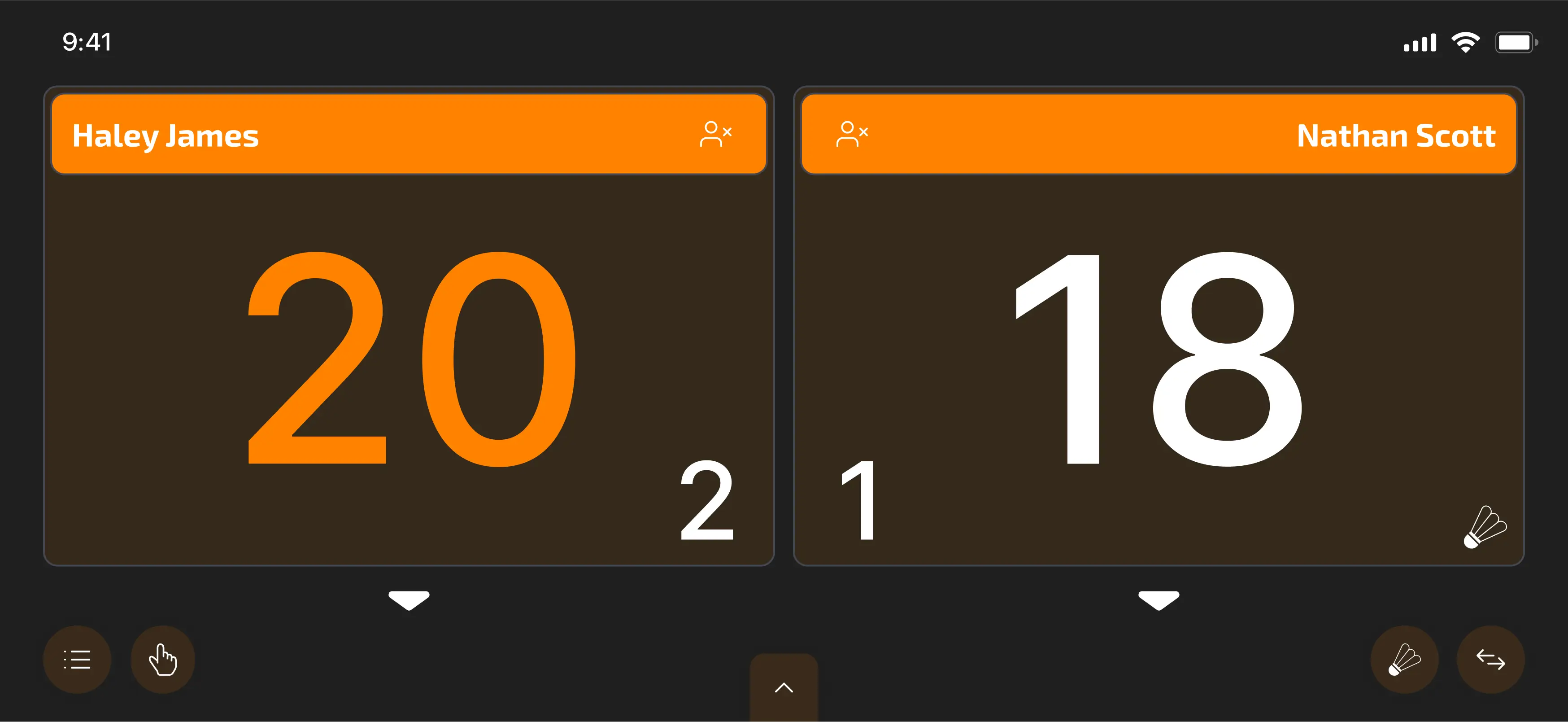 Managing Live Match - controls collapsed screen
